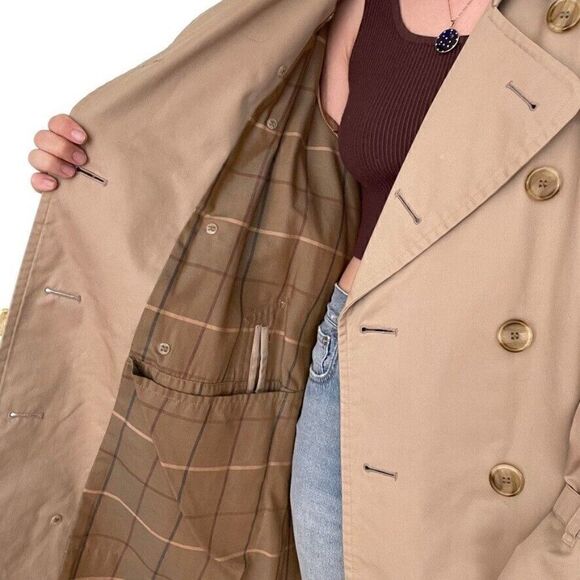 Vintage Mens Burberry Tan Khaki Beige Nova Check Long Trench Rain Coat 50 Short - Picture 10 of 12